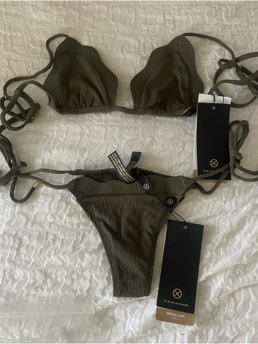 VIX Olive Green Textured Tie Bikini Set